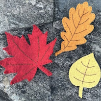 photo de trois feuilles en feutrine de couleur rouge, jaune et orange