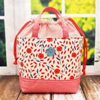 sac à coulisse à fleurs rouges