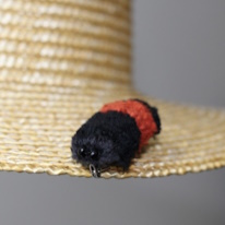 photo d'une broche chenille velue sur le bord d'un chapeau